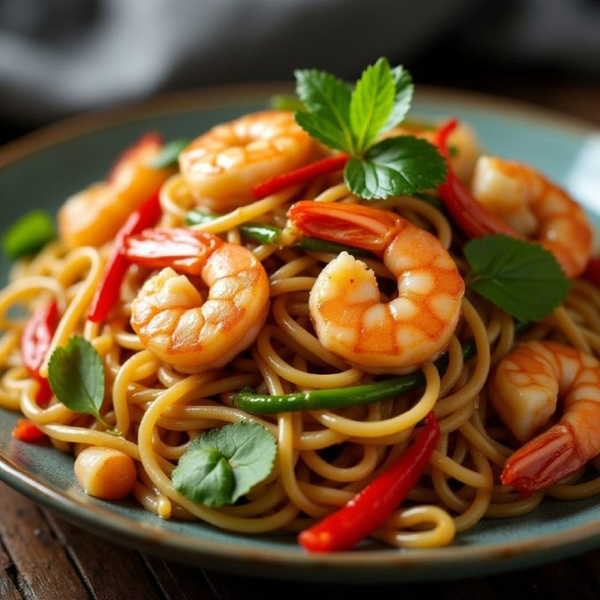 Wok with shrimps